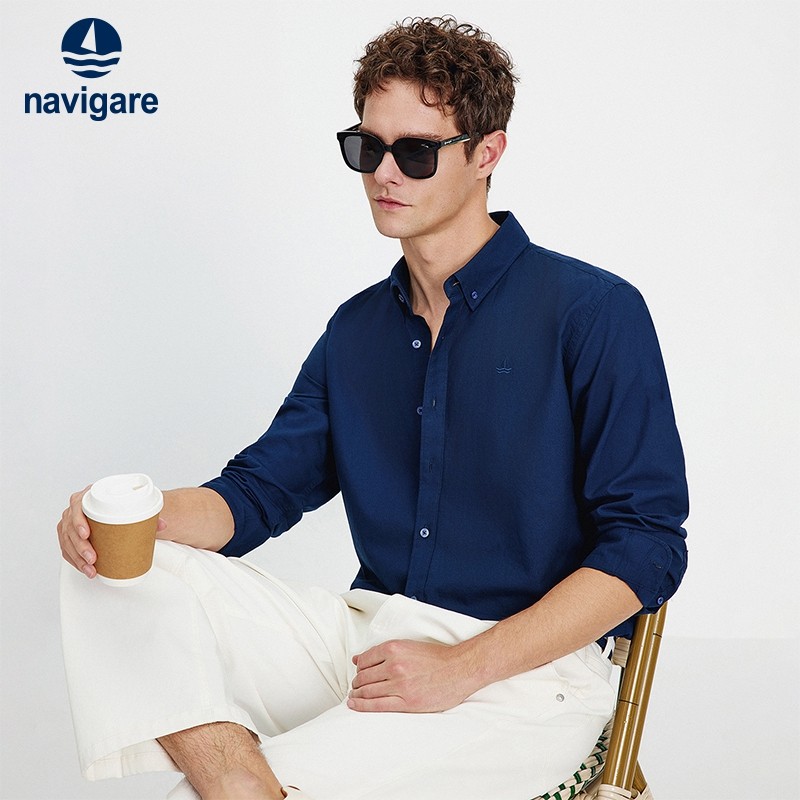 Navigare意大利小帆船纯棉休闲长袖衬衫男2026春季纯色百
