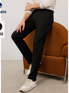 Navigare意大利小帆船复合绒男士休闲裤冬季弹力长裤黑色小脚裤子