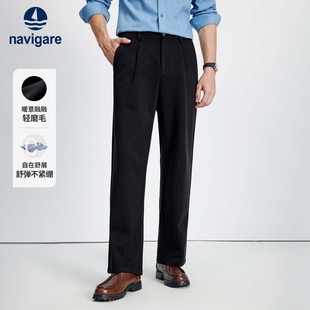 磨毛直筒裤 时尚 男25秋冬新款 Navigare意大利小帆船黑色通勤休闲裤
