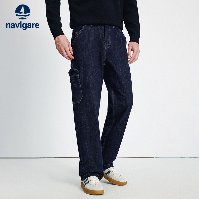 Navigare意大利小帆船加厚工装牛仔裤男士2025秋冬新款磨毛直筒裤