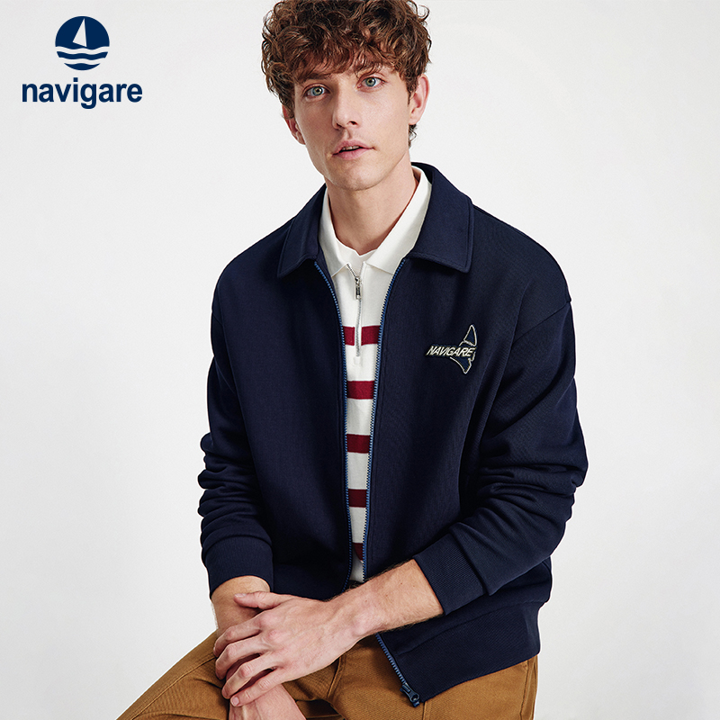 Navigare通勤翻领针织夹克