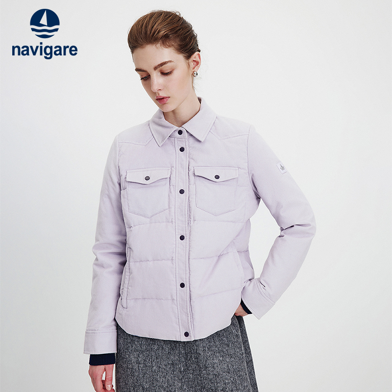 Navigare短款翻领灯芯绒羽绒服