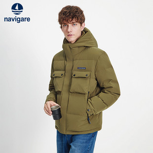 加厚保暖外套 新款 Navigare意大利小帆船绿色三防羽绒服男士 冬季