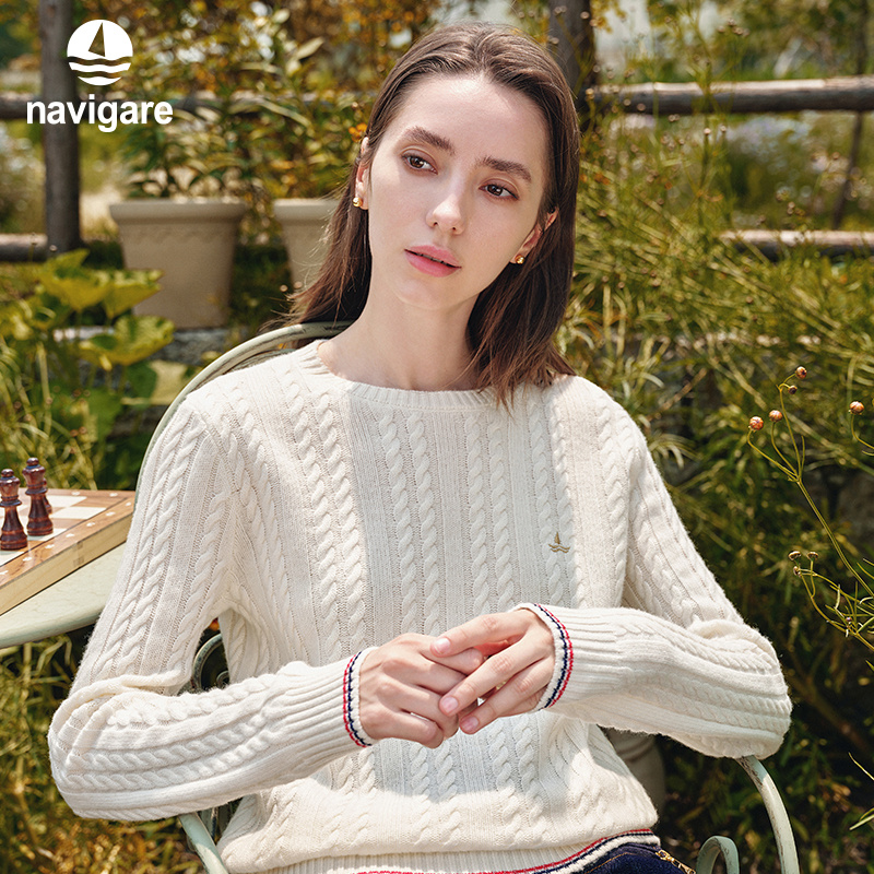 Navigare圆领纯羊毛高弹毛衣