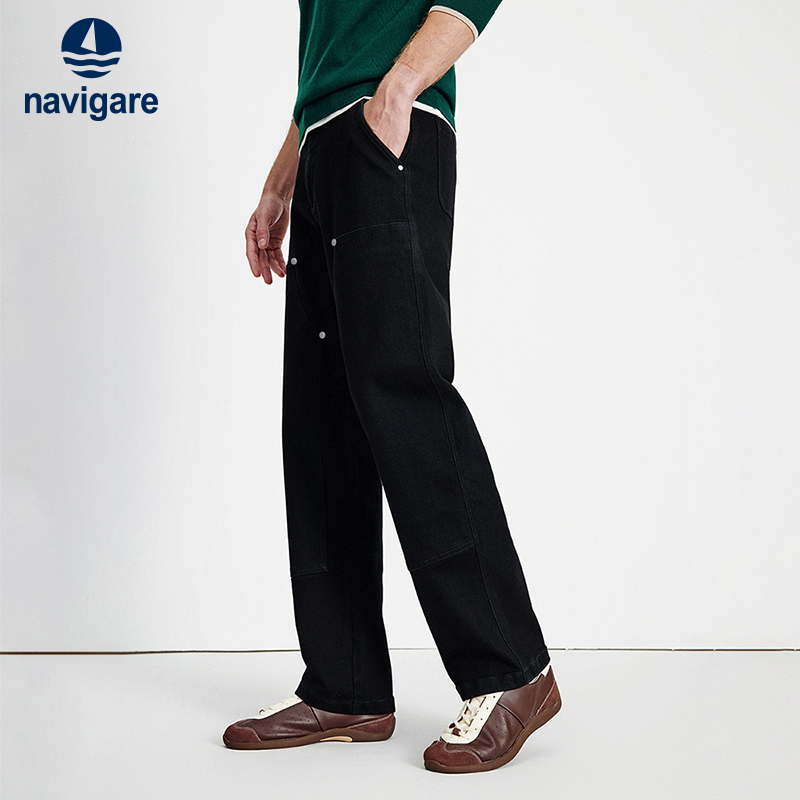 Navigare水洗直通牛仔长裤