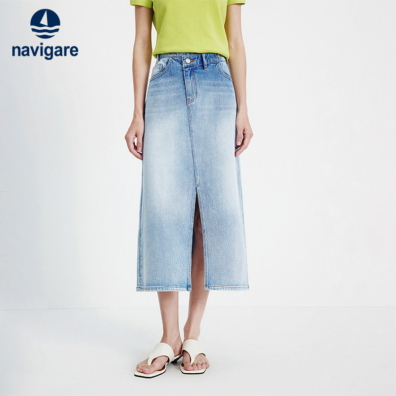 Navigare意大利小帆船复古牛仔半身裙女2026春夏休闲百搭