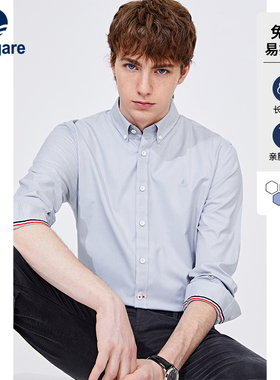 [DP免烫]Navigare意大利小帆船牛津纺衬衫男长袖春秋灰色通勤衬衣