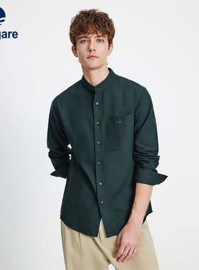 Navigare意大利小帆船绿色休闲长袖衬衫男春秋季新品纯棉立领衬衣