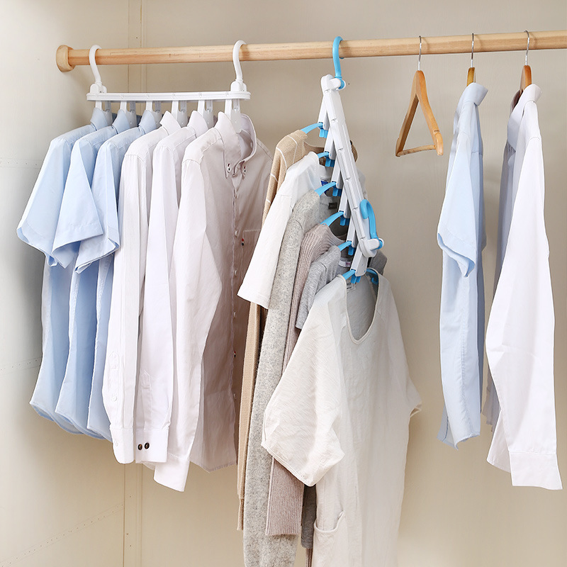 简梳宽肩6头魔术衣架可折叠旋转