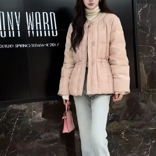 欧洲站圆领亮片提花新中式羽绒服