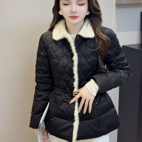 LD水貂毛领配腰带收腰显瘦羽绒服