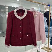 HW409外套女2026新显瘦设计妈妈装 气质遮肉钉珠拼接小香风外套