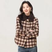 显瘦遮肉格纹拼接长袖 HW634外套女2026新款 热销气质中年装 上衣