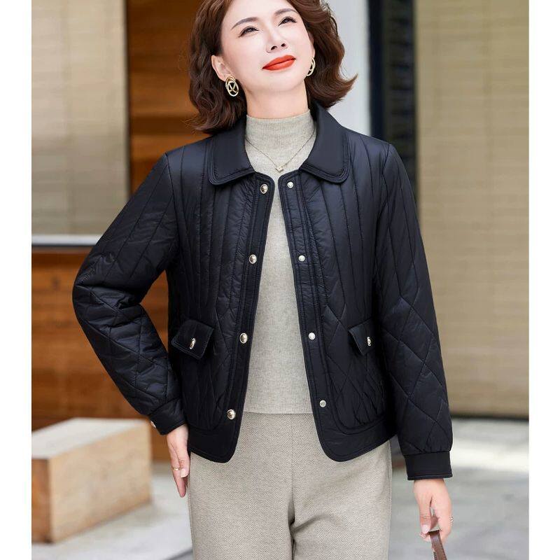 HW619羽绒棉服女2025新款妈妈秋冬轻薄显瘦中老年冬装外套棉衣