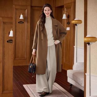 HS247羊绒大衣女2025冬季新款咖色双面呢羊毛大衣女长款呢子外套