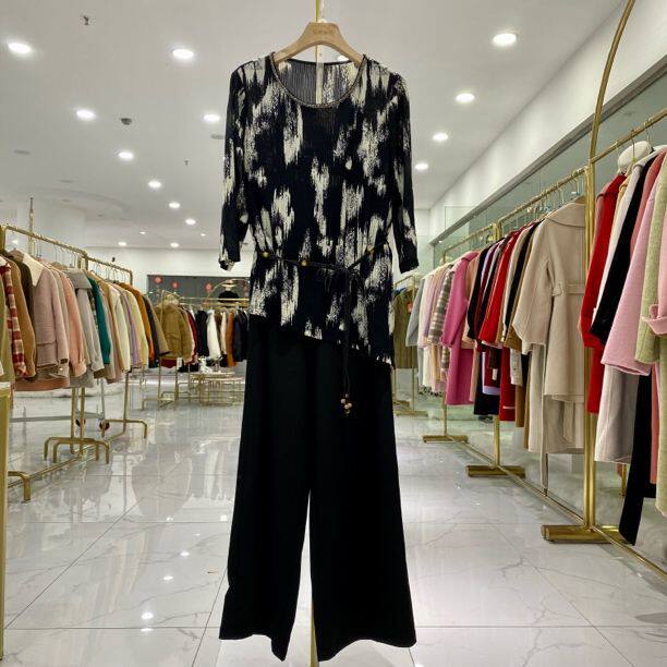 HT942套装女两件套春秋收腰打底衫配阔腿裤2026新年热销爆款穿搭