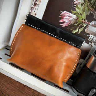 MOZE头层牛皮文玩串珠核桃首饰收纳袋弹片口金包小巧便携式内胆包