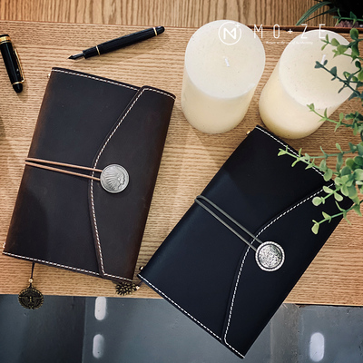 moze疯马牛皮手账本随行搭扣