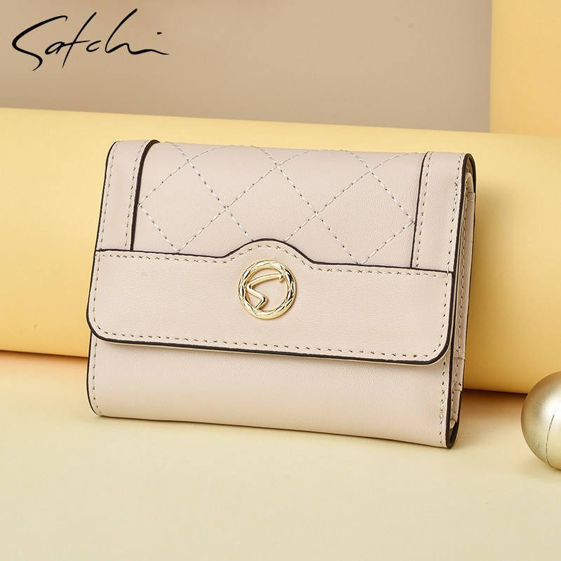 沙驰钱包女士短款真皮2023新款三折零钱包官方正品时尚高档小钱包