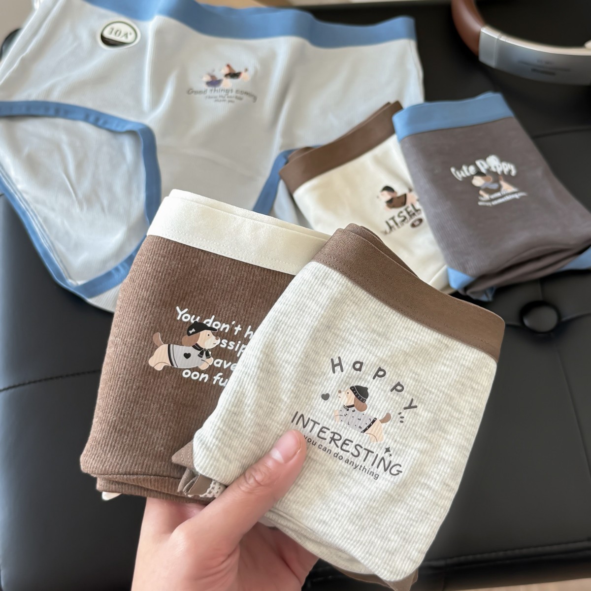 撞色磨毛内裤女萌宠印花保暖A类