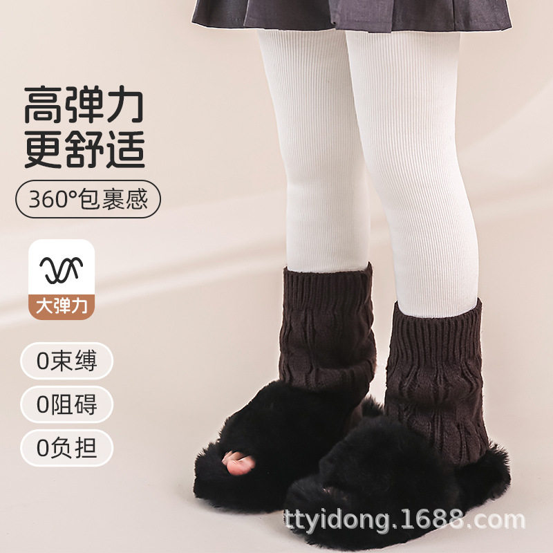代发秋冬韩系女童打底裤 加绒加厚拼接针织袜套外穿竖条纹打底裤