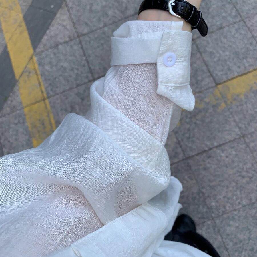 韩系白色薄款防晒长袖衬衫女夏装新款宽松慵懒风衬衣休闲外套上衣