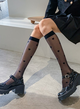 软妹日系爱心小腿袜子女可爱JK中筒袜薄款透明白色丝袜ins潮网红