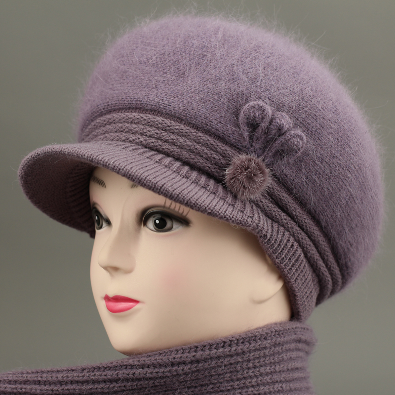 秋冬天中老年人女士针织鸭舌帽保暖加绒妈妈毛线帽老人奶奶棉帽子