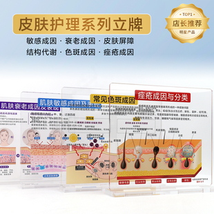 医美知识展示牌四大问题肌肤成因亚克力台牌桌牌斑敏痘衰台卡