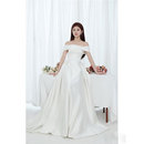 大码 一字肩缎面婚纱女简约气质显瘦胖MM新娘轻婚纱高级感旅拍领证