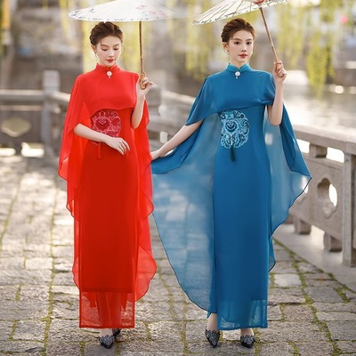 2025新款走秀旗袍高端大气舞台演出服优雅显瘦改良年轻款旗袍