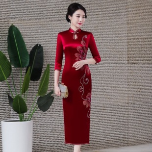 结婚敬酒长款 重磅醋酸旗袍连衣裙复古改良时尚 七 春季 2025新款