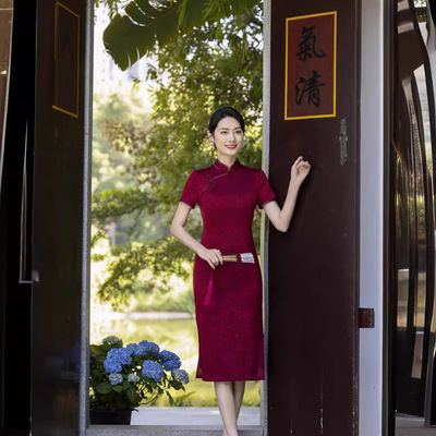 2025新款新中式旗袍复古民国风夏季女妈妈日常提花大码收腰遮