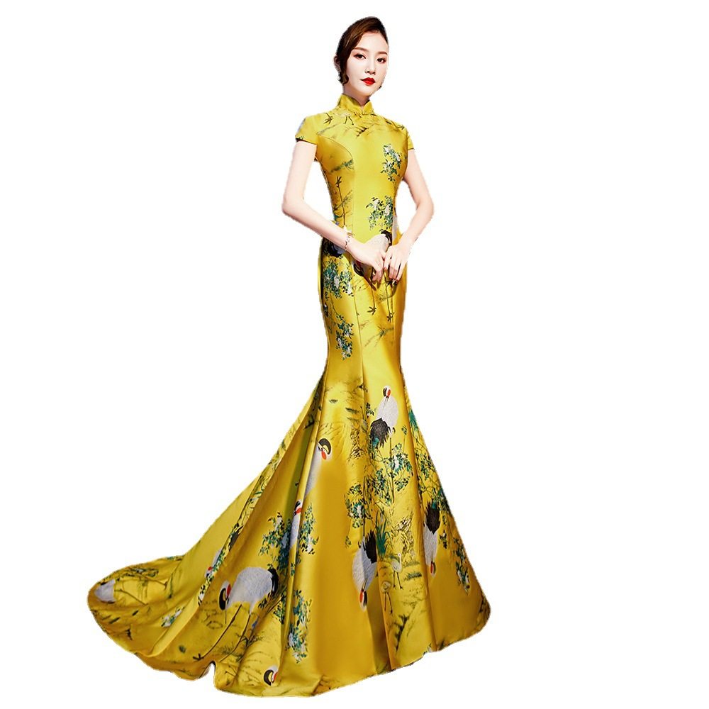 2024新款中国风式鱼尾晚礼服刺绣拖尾走秀舞台演出服大气修身显瘦,女装/女士精品,连衣裙,淘宝优惠券,粉丝福利购,淘宝优惠卷