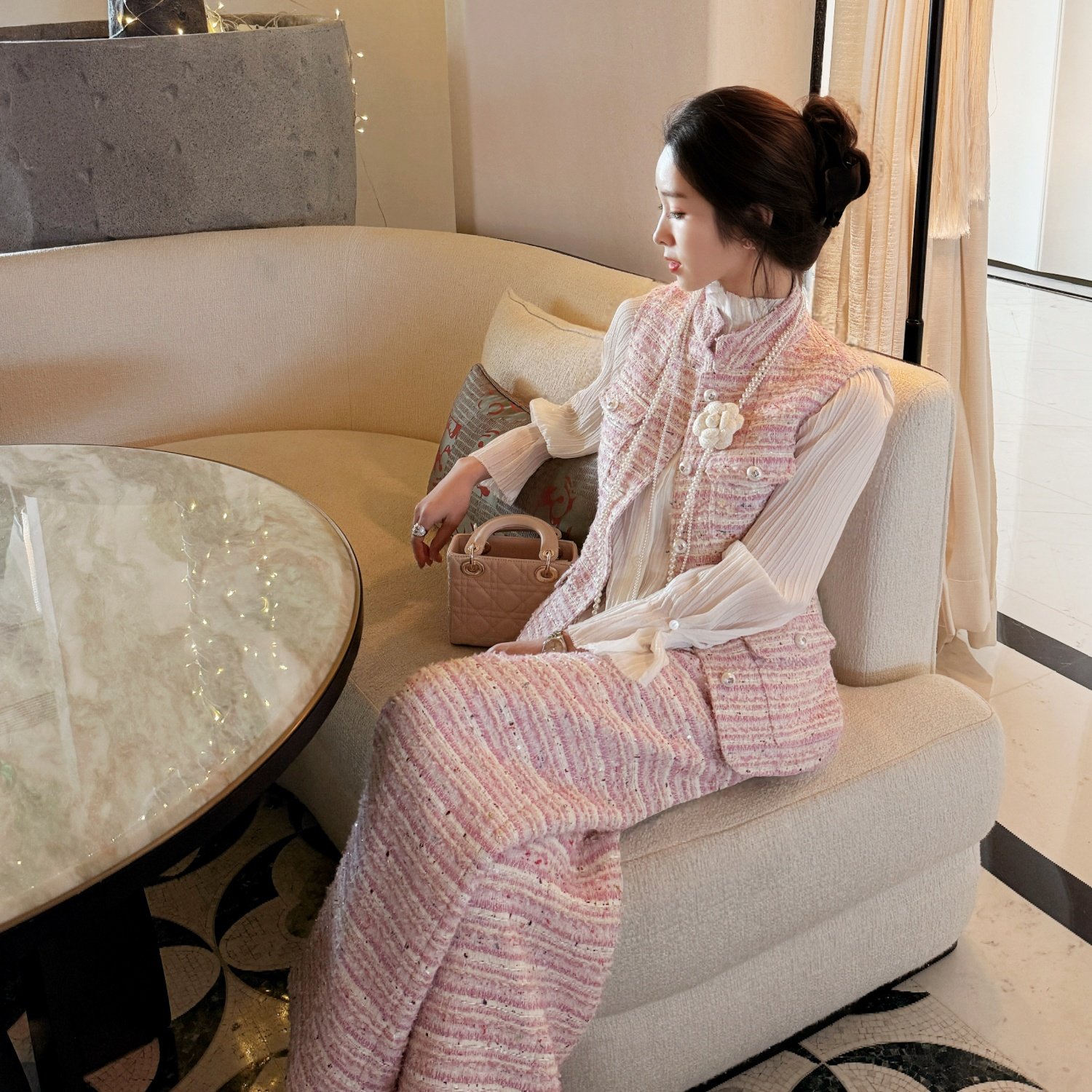 嫚渡|25秋冬小香风套装小立领修身上衣高腰休闲直筒裤针织套装,女装/女士精品,时尚套装,淘宝优惠券,粉丝福利购,淘宝优惠卷