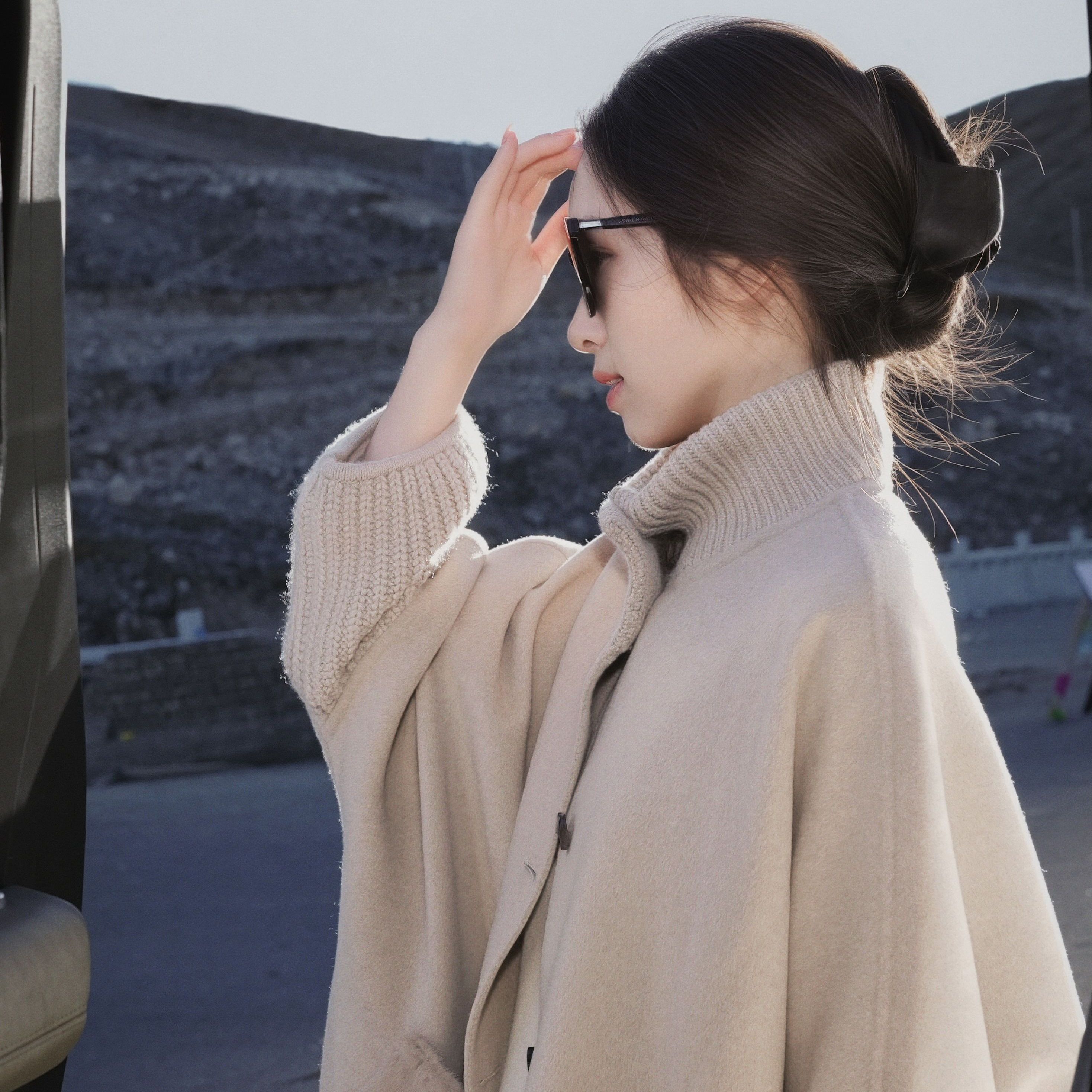 嫚渡|25秋冬新款高定系列立领水貂皮毛宽松中长款大衣毛呢外套