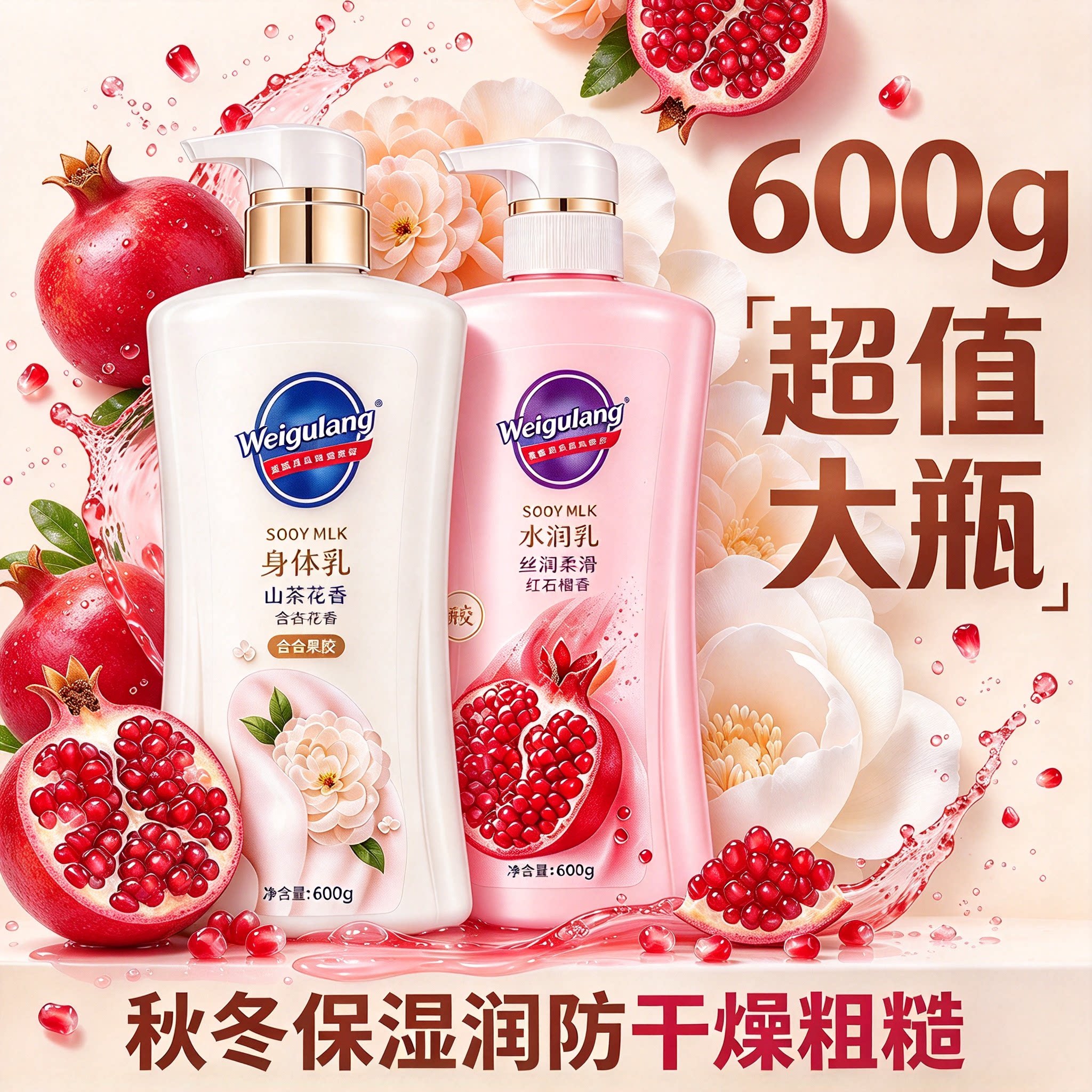 红石榴身体乳冬季滋润保湿果酸润肤乳全身干燥皮肤持久留香大容量