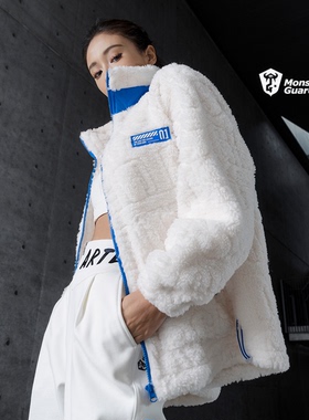 Monster Guardians 女子白色立领加厚外套 宽松保暖户外长袖上衣