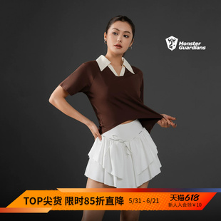Monster Guardians恣意系列女子夏季POLO V领后腰绑带运动短袖T恤