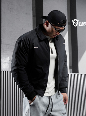 Monster Guardians 男子秋冬黑色短款宽松飞行员夹克运动外套棉服