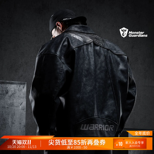 Monster Guardians勇者无畏系列男秋冬机能酷感立体绣花皮衣外套