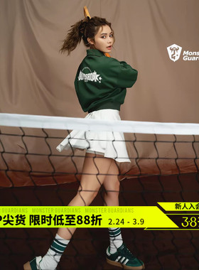 Monster Guardians 恣意系列女子复古拉链翻领墨绿色宽松运动卫衣