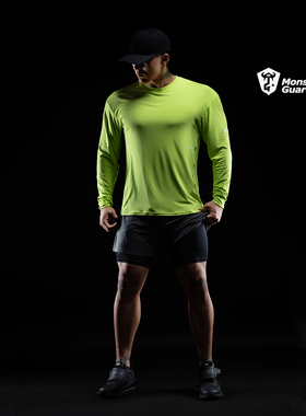 Monster Guardians 男子综合训练吸湿速干高弹柔软黑色运动紧身裤