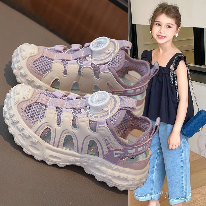帮豋正品女童凉鞋2025夏季新款儿童包头运动框子鞋中大童旋转扣防