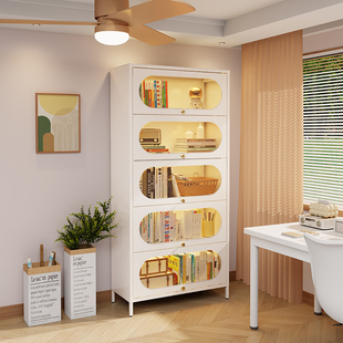 钢制书架防尘书柜带门家用落地儿童书本收纳层架铁艺收纳柜置物架