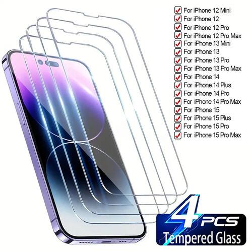 4/1PCS Tempered Glass For iPhone 12 13 Mini 14 15 Plus Pro Max Anti-Scratch Screen Protector Clear P