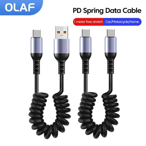 6A Short Spring Data Cable Retractable USB C To Type C Quick Charging Cable For iphone 15 Huawei Sam