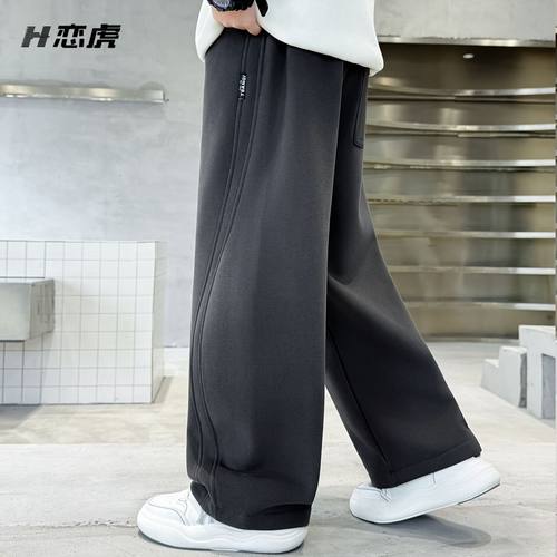 男童加绒裤子秋冬款2025新款儿童弯刀裤一体绒男孩休闲裤大童长裤