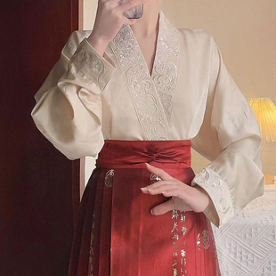 改良汉服 马面裙交领衬衣新中式 言然原创镜中花飞机袖 上衣2024新款