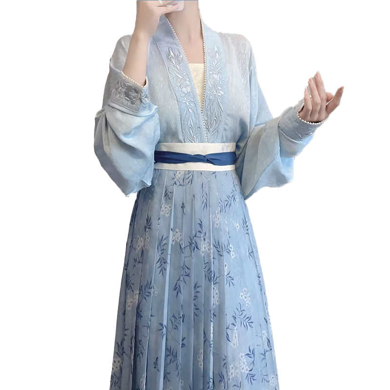 言然原创汉服女交领汉元素古装飞机袖上衣古风刺绣2024新款夏季女